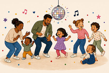 Kinder tanzen bei der U6-Kinderdisco im DRK-Treffpunkt Barmbek